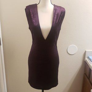 Low cut V-neck Purple Velvet Bodycon Dress